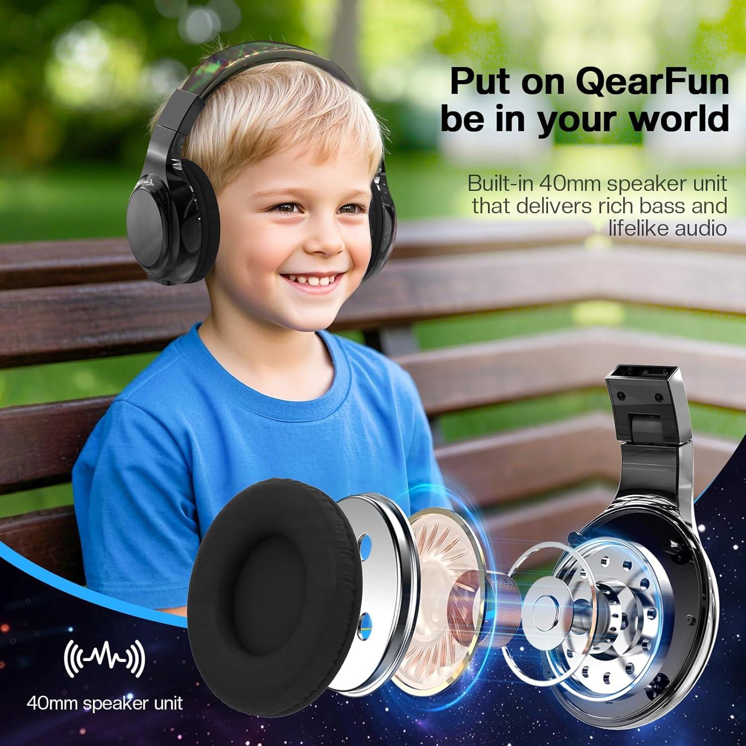 Auriculares Inalámbricos QearFun Kids Bluetooth 5.3, Plegables, 30h Batería