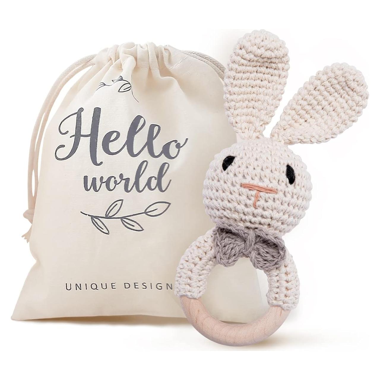 Sonajero de Madera Youuys Conejo Beige 2 en 1 para Bebés