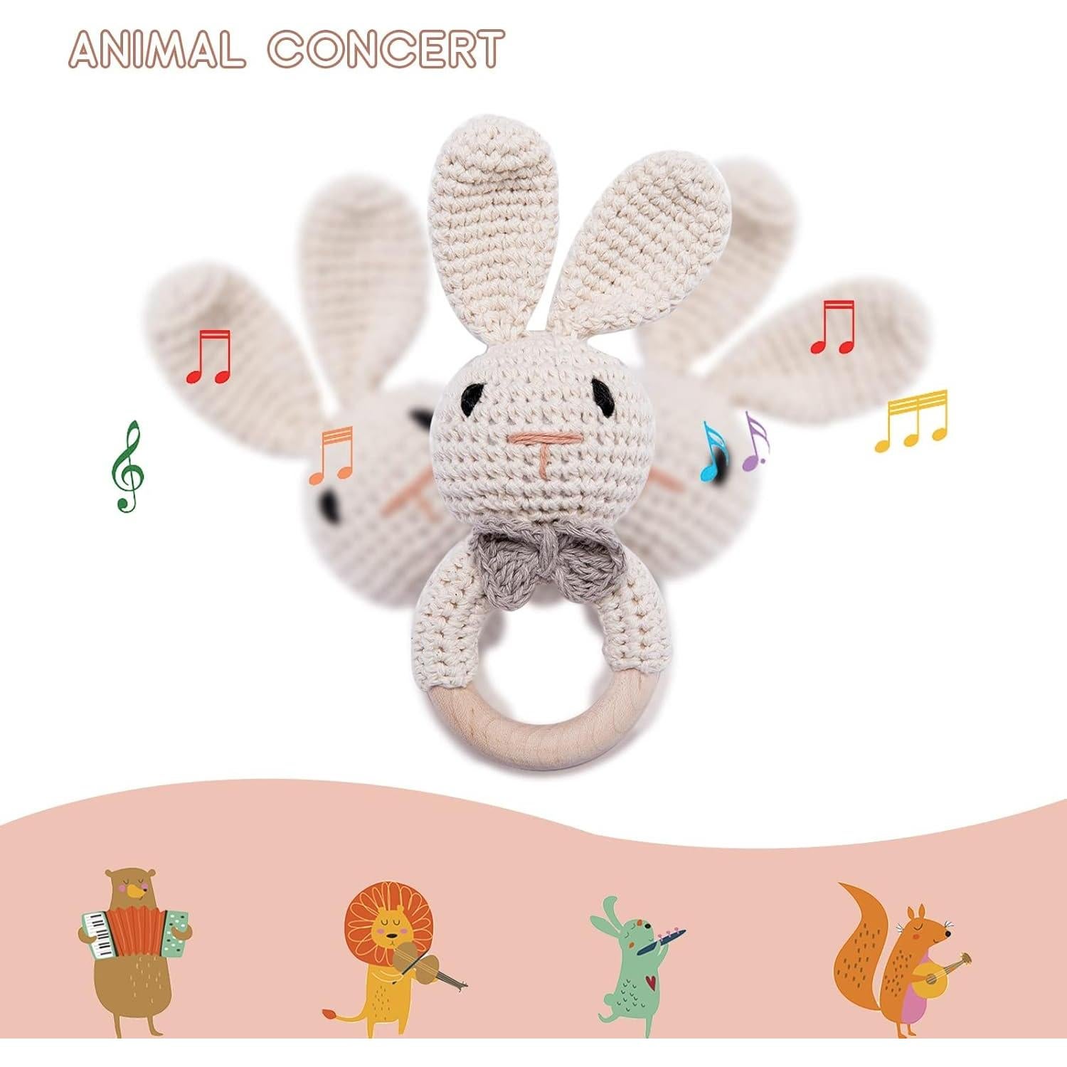 Sonajero de Madera Youuys Conejo Beige 2 en 1 para Bebés
