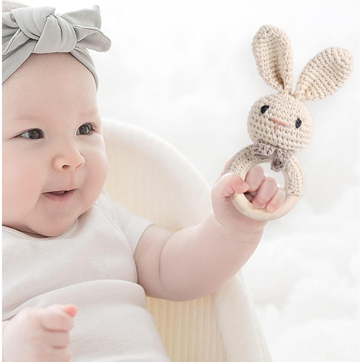 Sonajero de Madera Youuys Conejo Beige 2 en 1 para Bebés