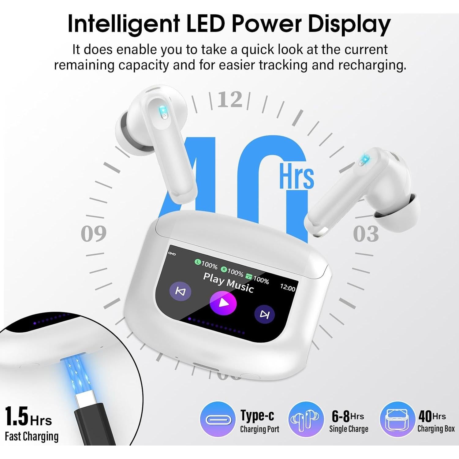 Auriculares Inalámbricos QXUFV U9 Bluetooth 5.4 con ANC 48H