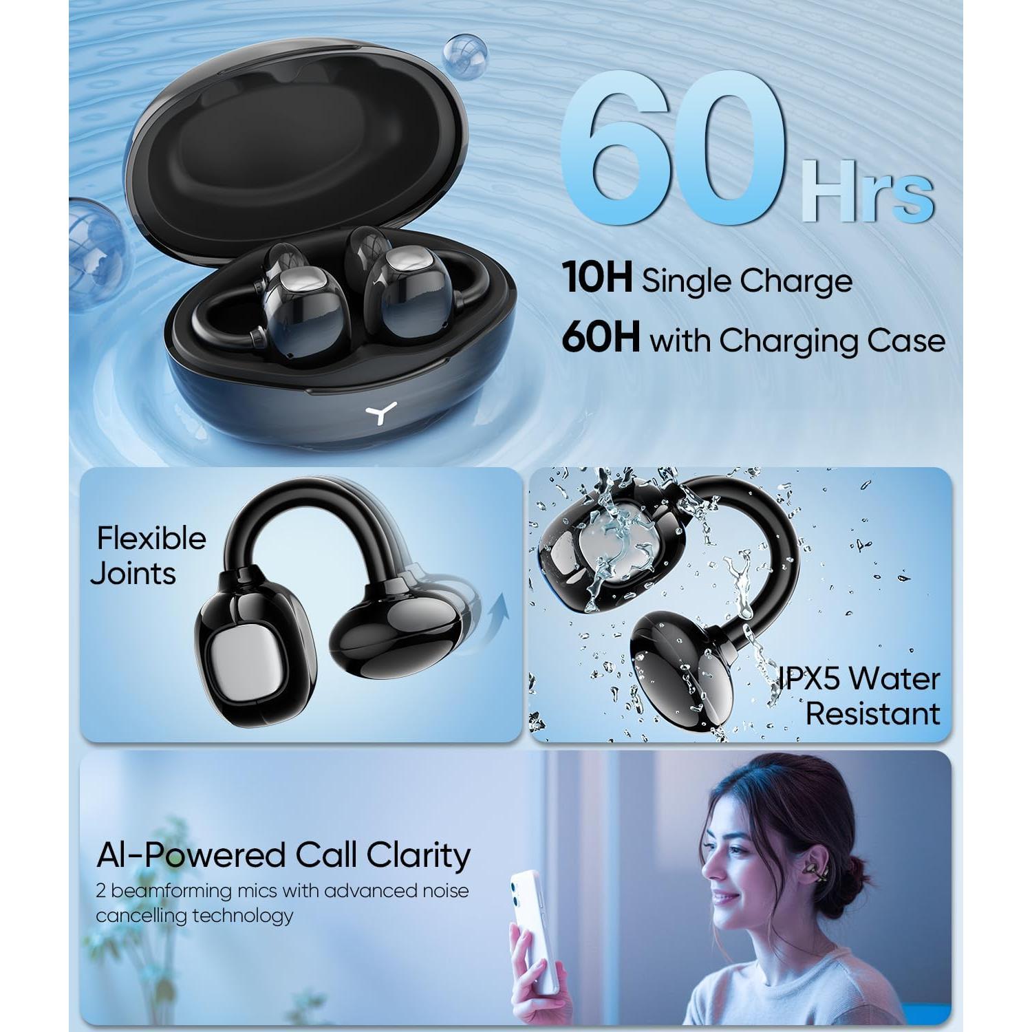 Auriculares Inalámbricos HM-22 Bluetooth 6.0, 60H Batería, Impermeables