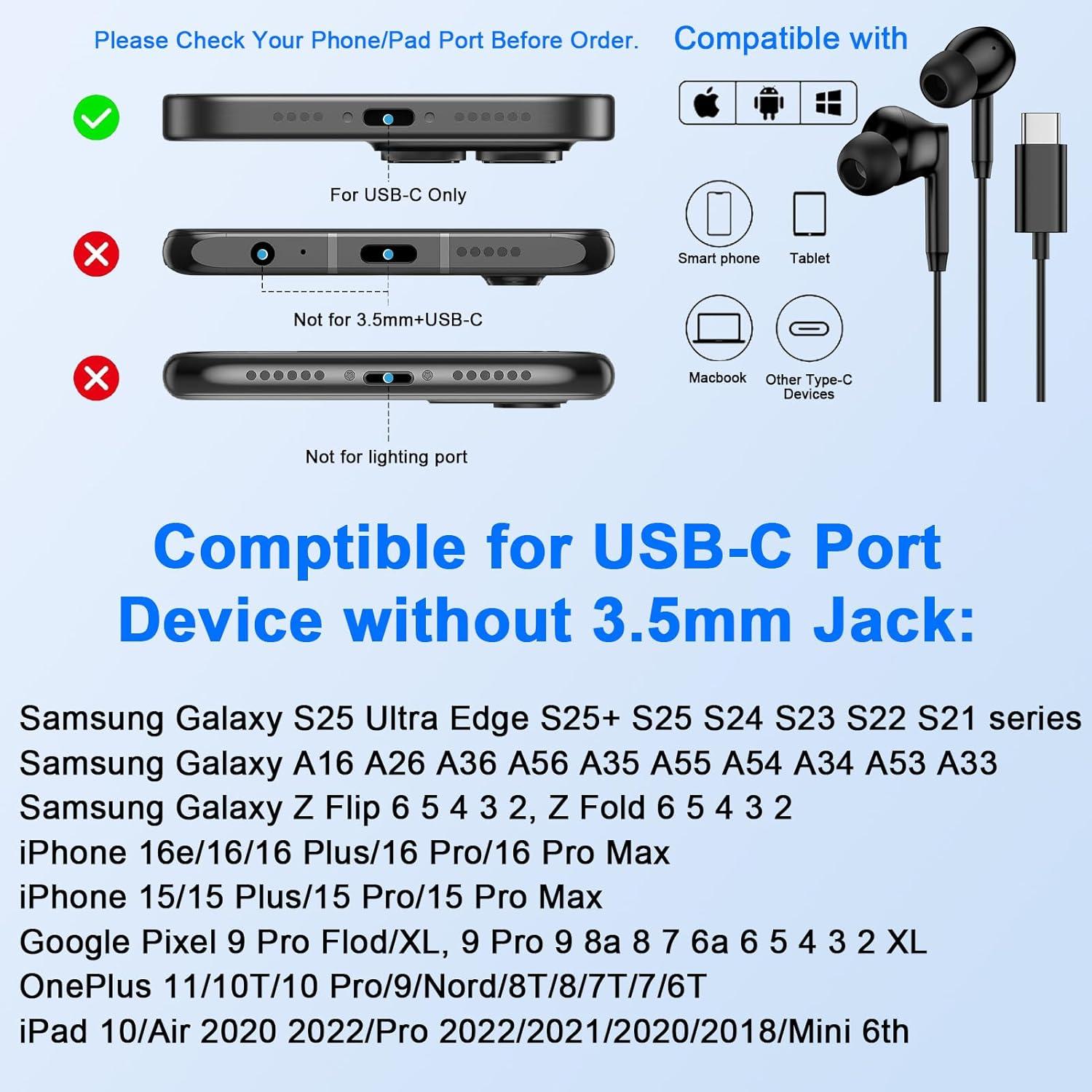 Auriculares In-Ear USB C Samsung A16 A17 A36 S25 Ultra 4 pies