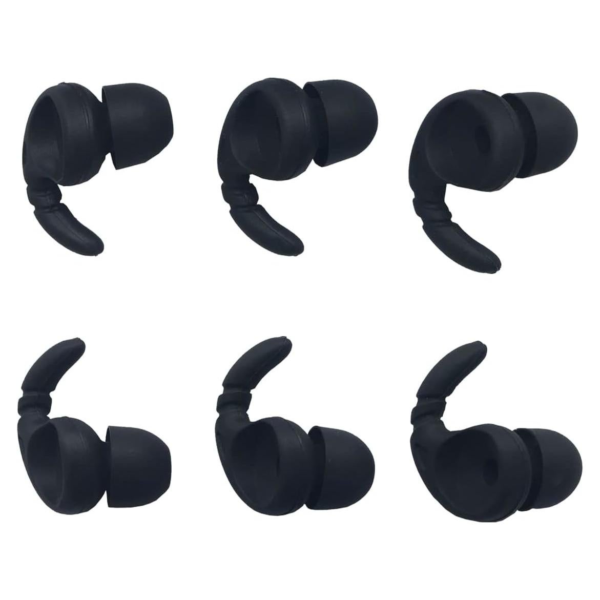 Sports Earbuds Tips Replacement Ear Fins Wingtips Noise Isolation Replacement Eartips Adapters for in Ear Earphones 4mm to 6mm Nozzle Attachment 3 Pairs Left & Right, Balck