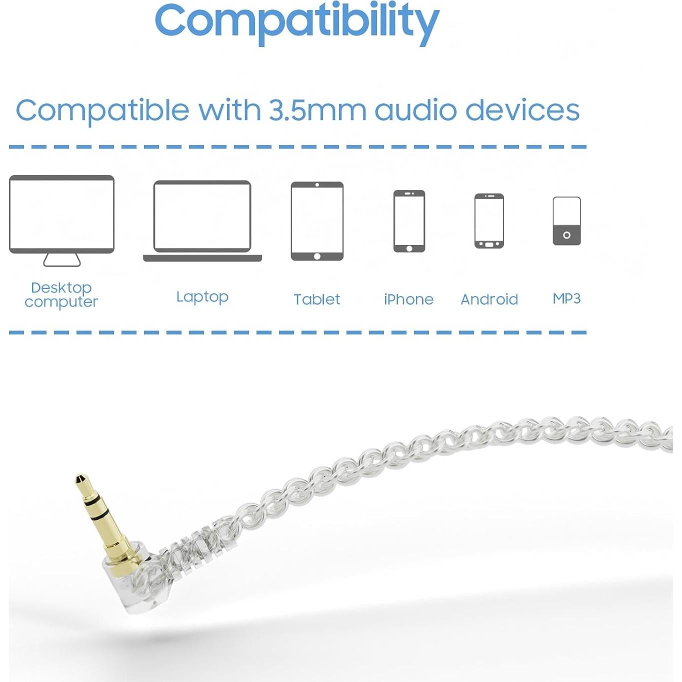 Cable de Auriculares BASN SC100-MMCX Blanco 1.5m Desmontable