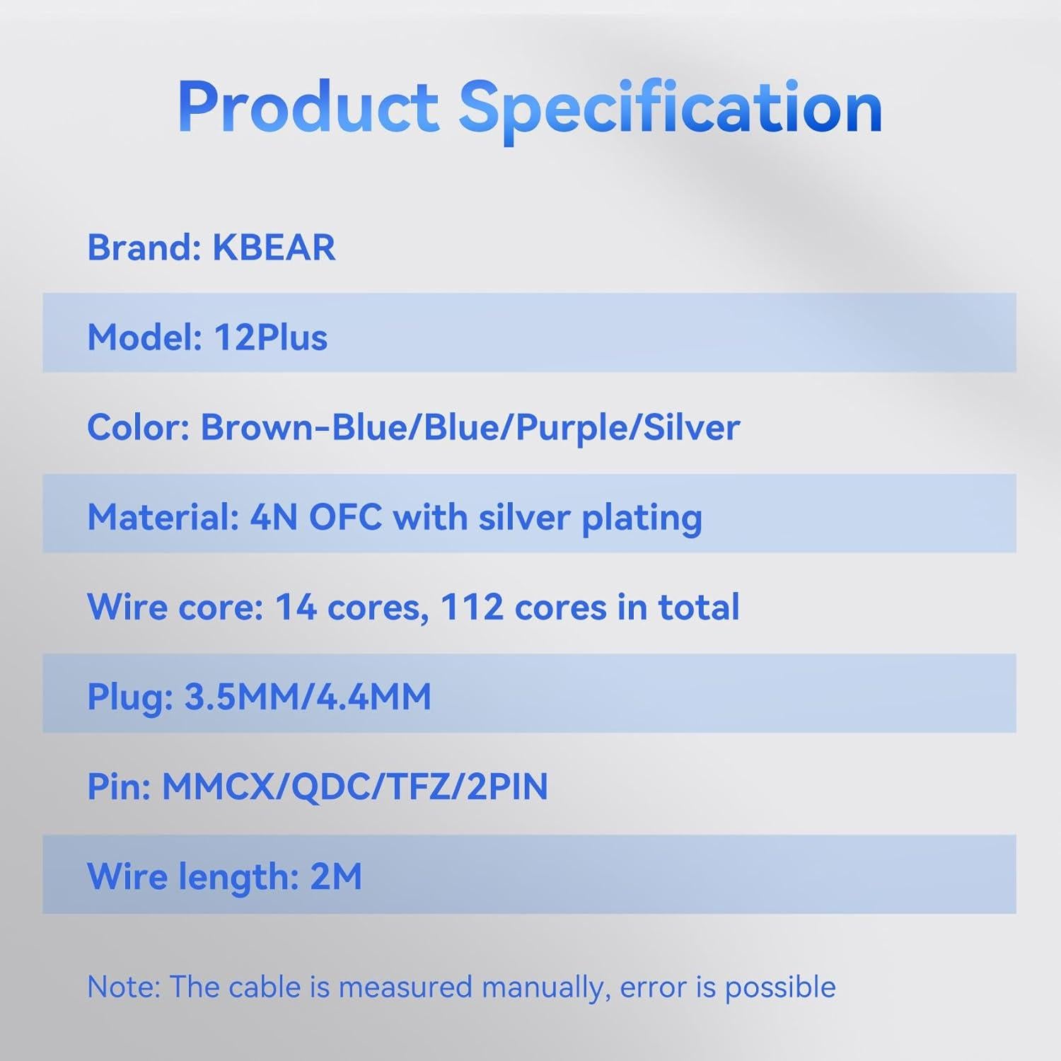 Cable IEM KBEAR ST12 Plus 2m Plateado 3.5mm 8-Hebras OFC