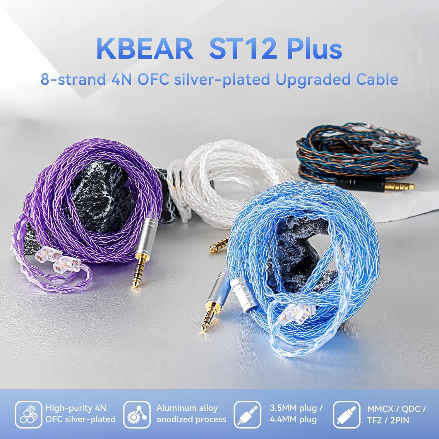 Cable IEM KBEAR ST12 Plus 2m Plateado 3.5mm 8-Hebras OFC