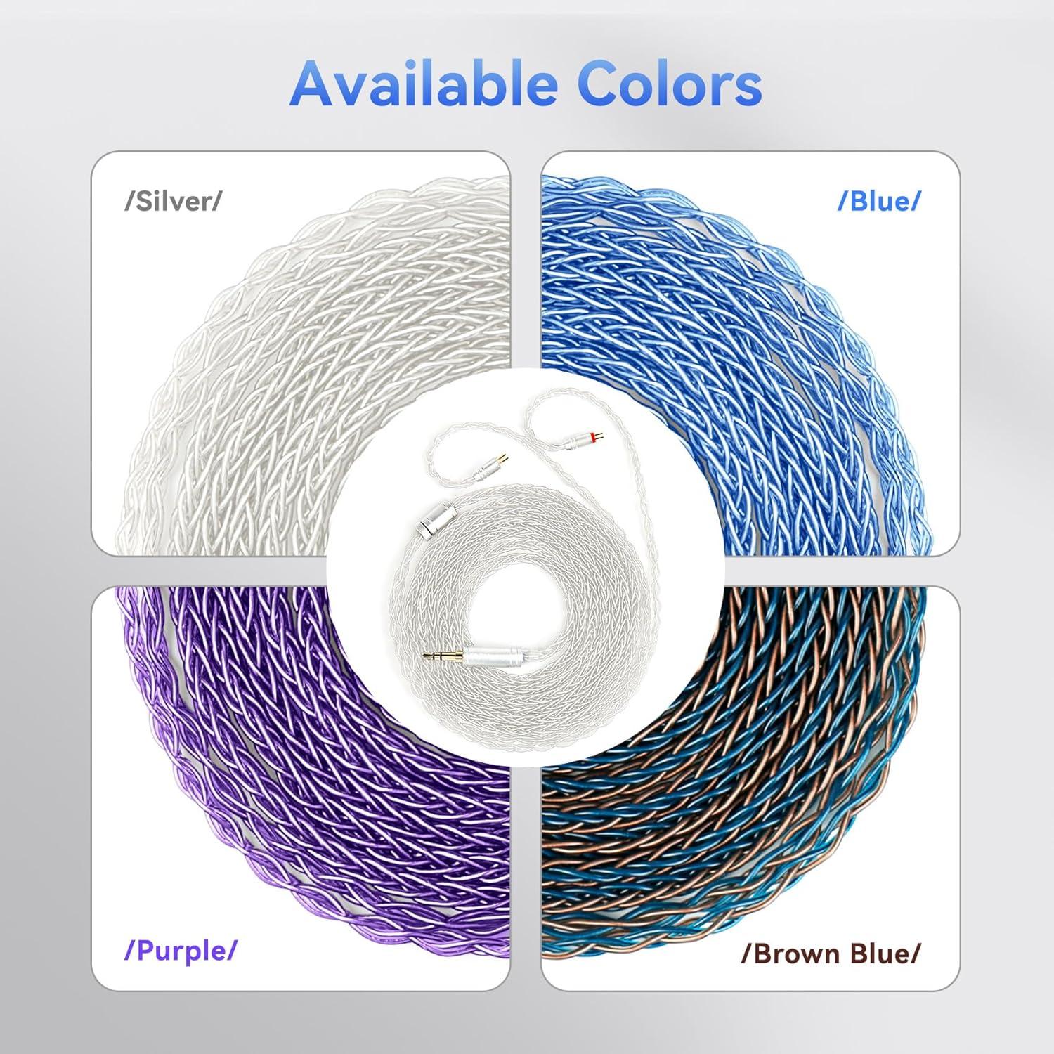 Cable IEM KBEAR ST12 Plus 2m Plateado 3.5mm 8-Hebras OFC