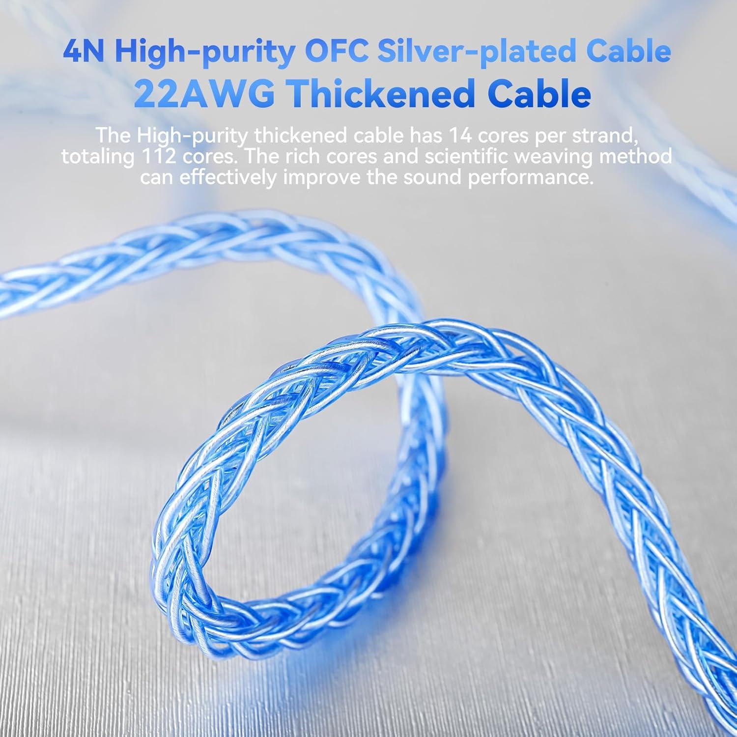 Cable IEM KBEAR ST12 Plus 2m Plateado 3.5mm 8-Hebras OFC