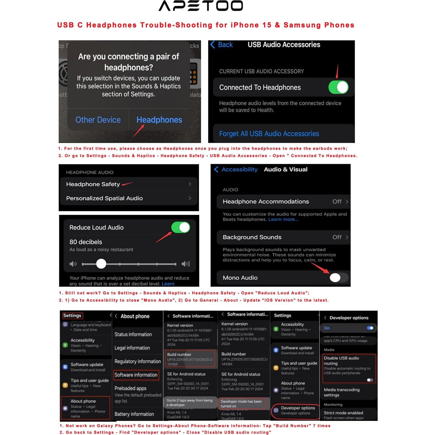 Auriculares USB C APETOO-0089 HiFi Estéreo con Micrófono