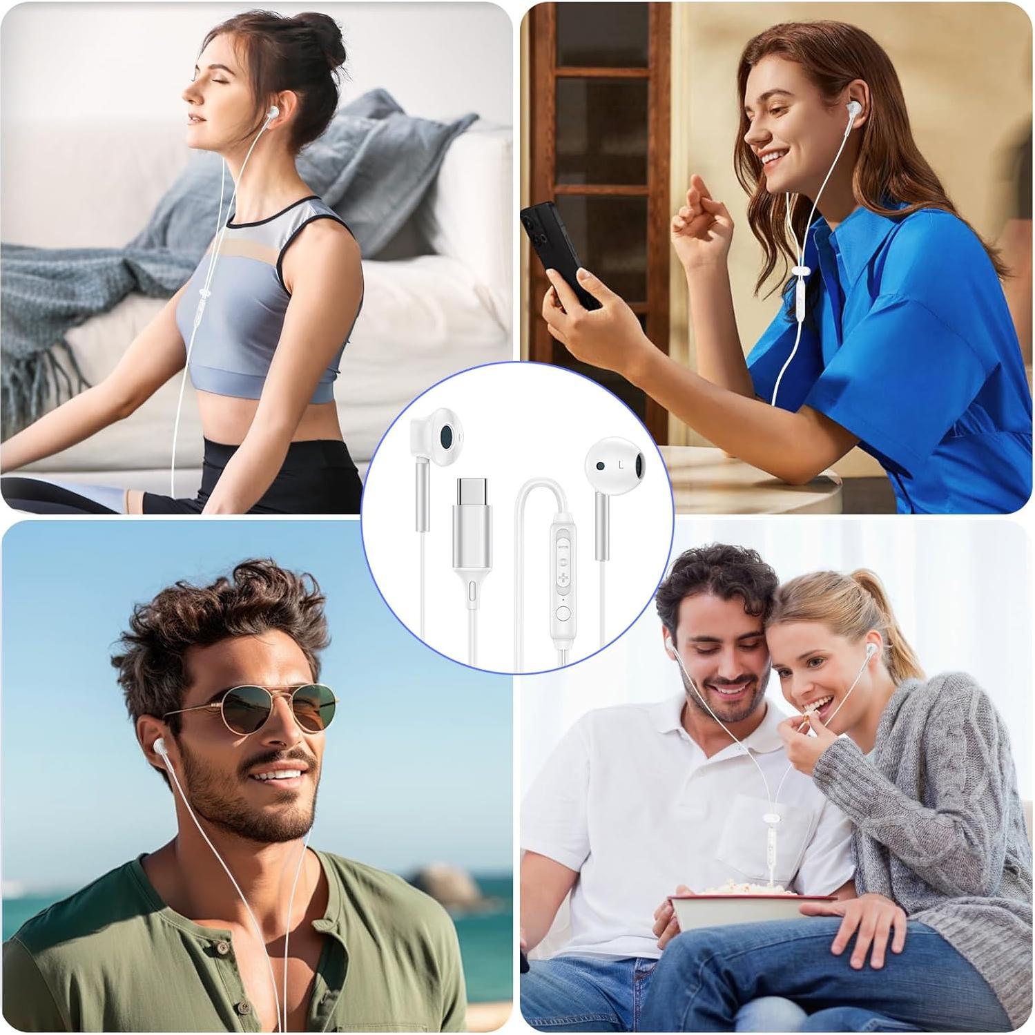 Auriculares USB C con Micrófono y Control de Volumen - Compatibles con iPhone 16 Pro Max y Samsung Galaxy S25 Ultra