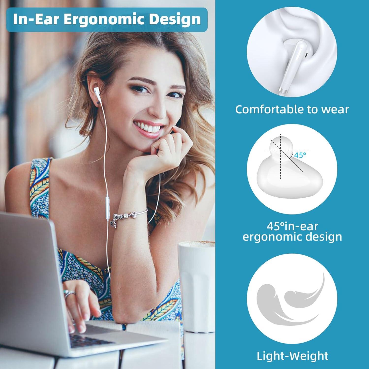 Auriculares USB C COOYA HiFi In-Ear con Micrófono Blanco