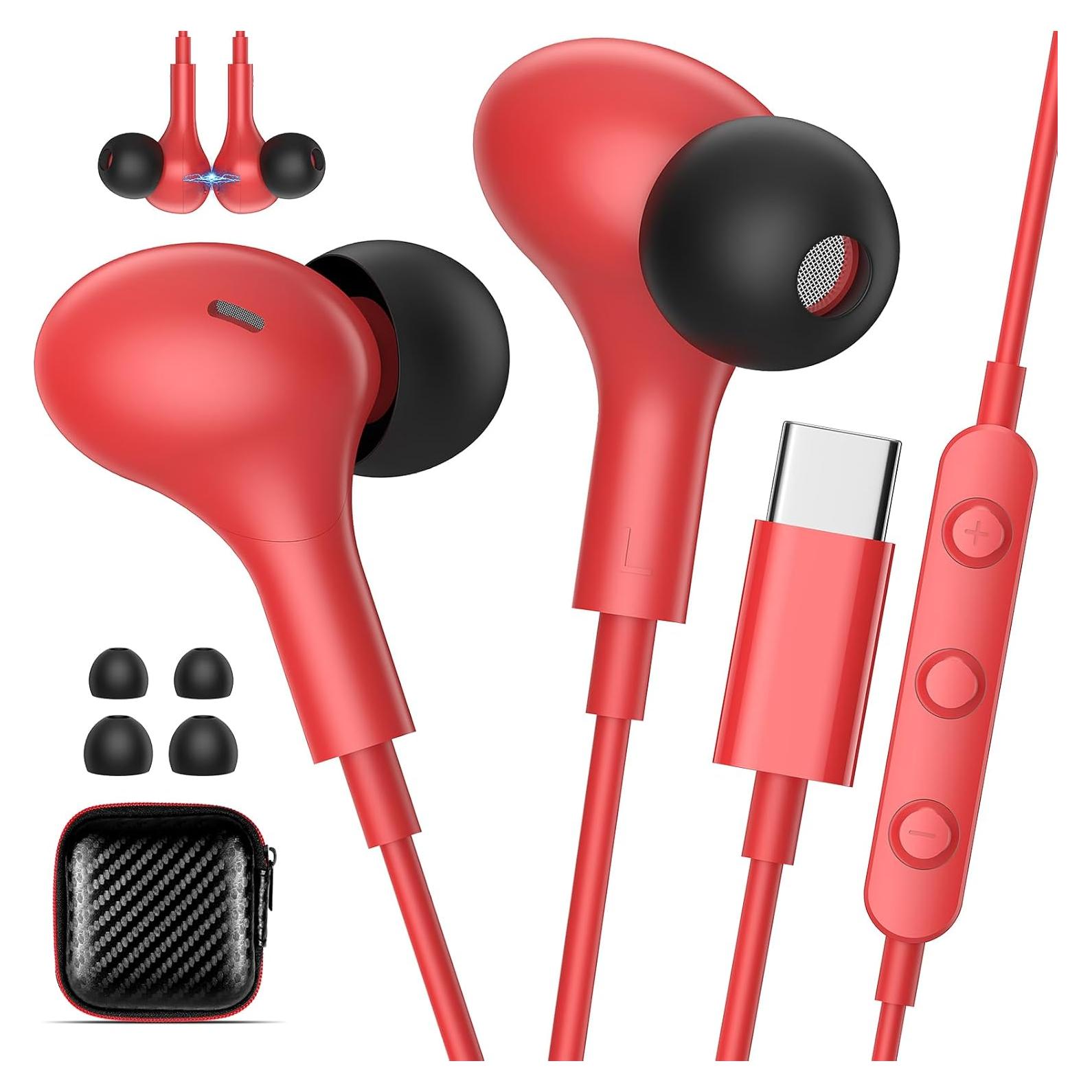 Auriculares USB C In Ear Bonitos con Micrófono y Control de Volumen