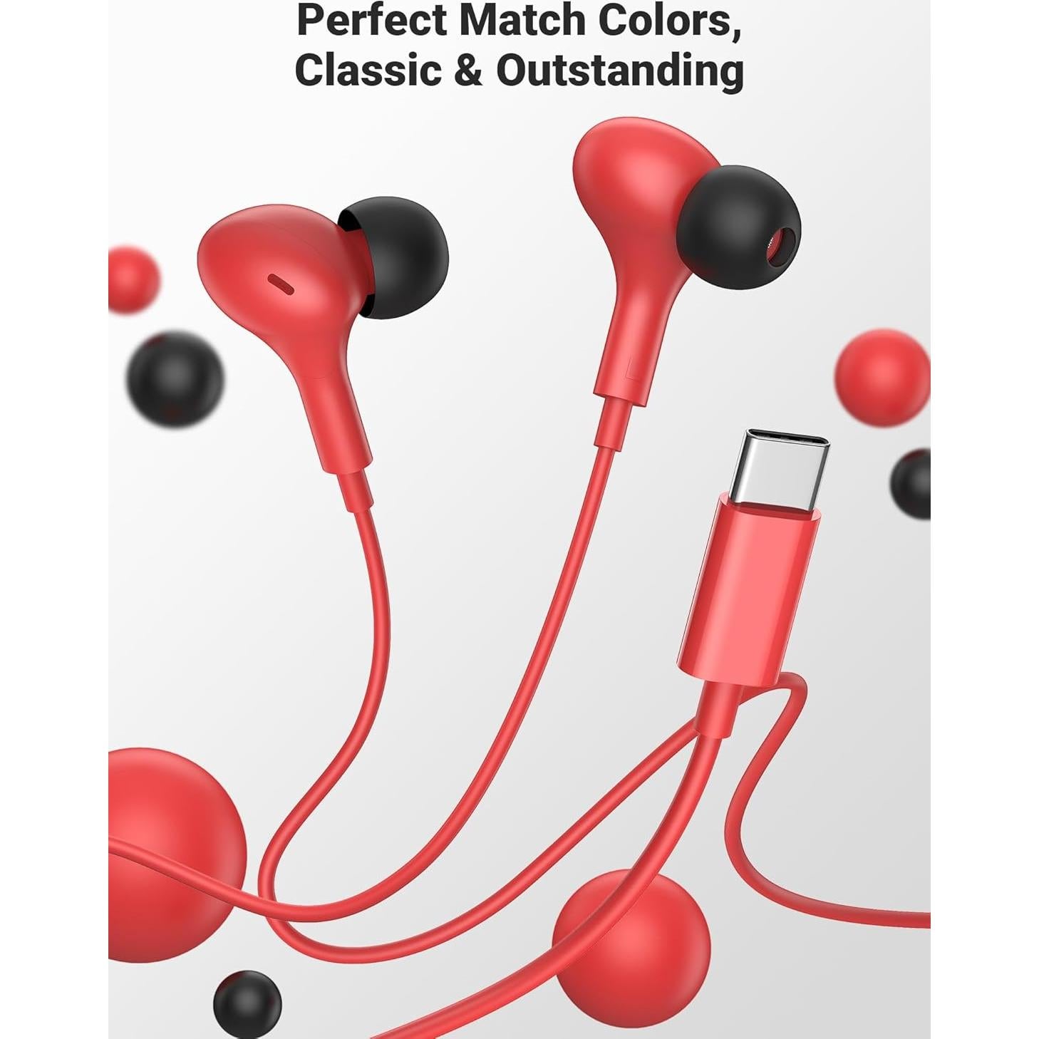 Auriculares USB C In Ear Bonitos con Micrófono y Control de Volumen