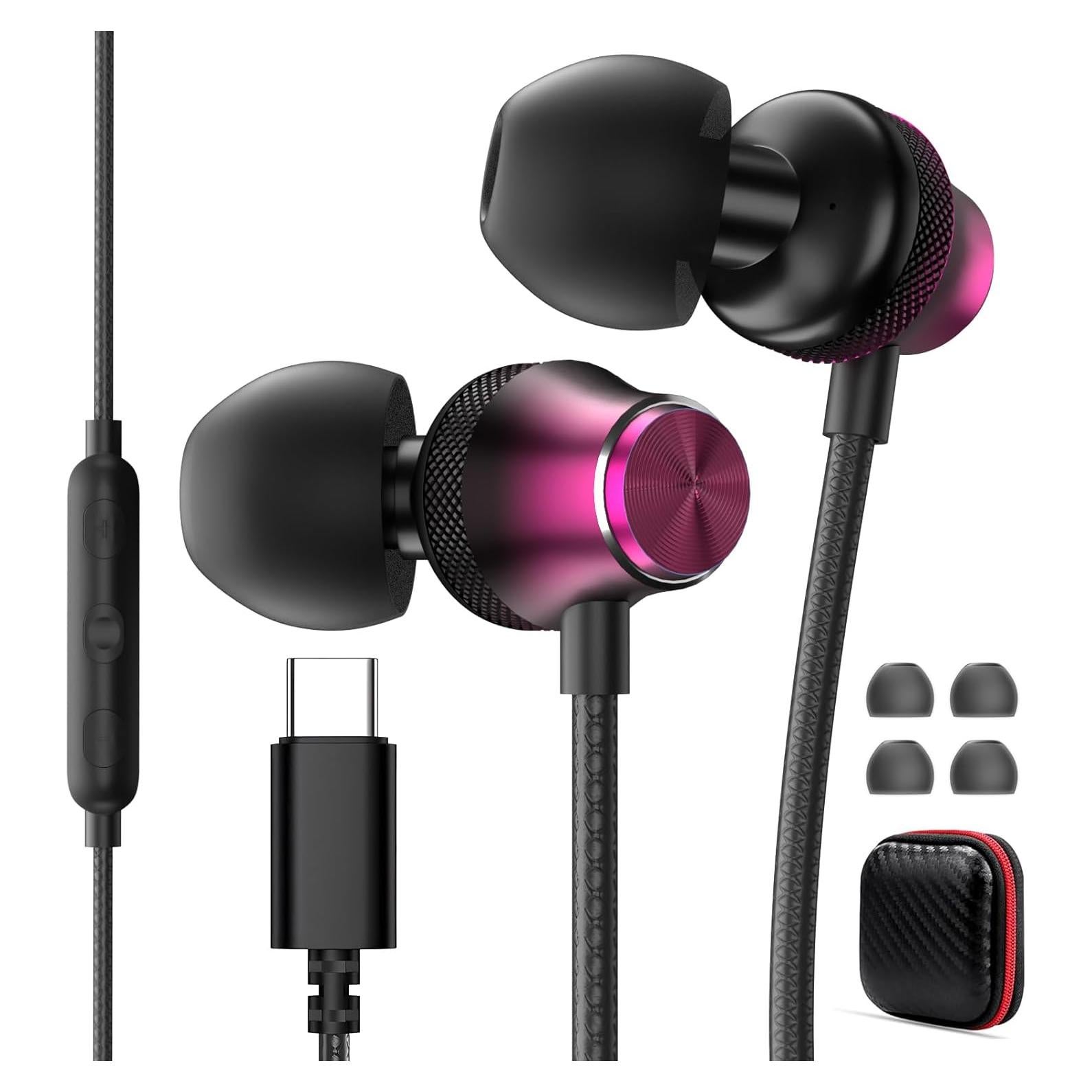 Auriculares USB C AIAUXAI con micrófono y almohadillas - Rojo