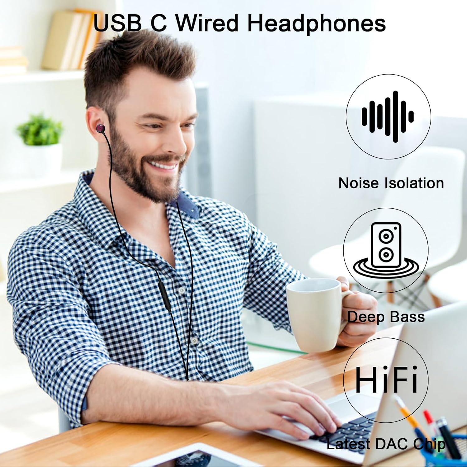 Auriculares USB C AIAUXAI con micrófono y almohadillas - Rojo