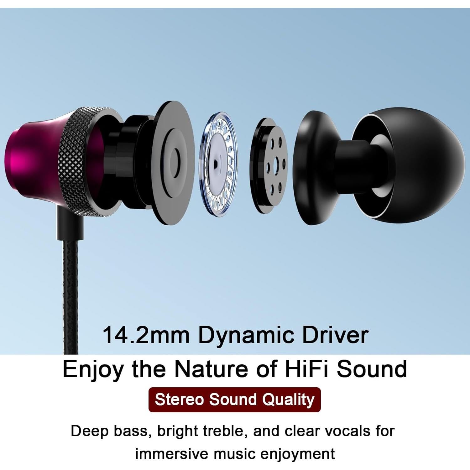 Auriculares USB C AIAUXAI con micrófono y almohadillas - Rojo