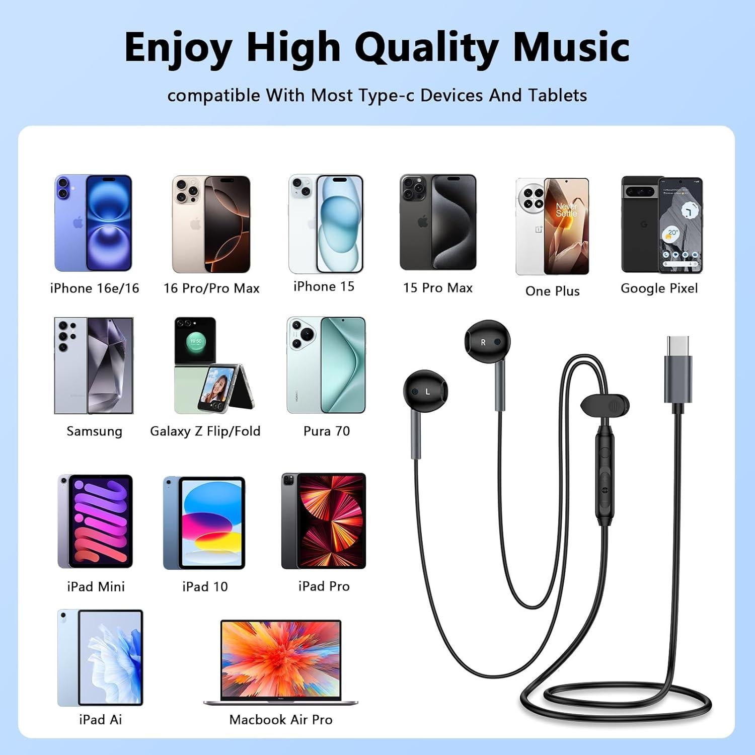 Auriculares USB C In-Ear CIQILY con Micrófono y Control Volumen