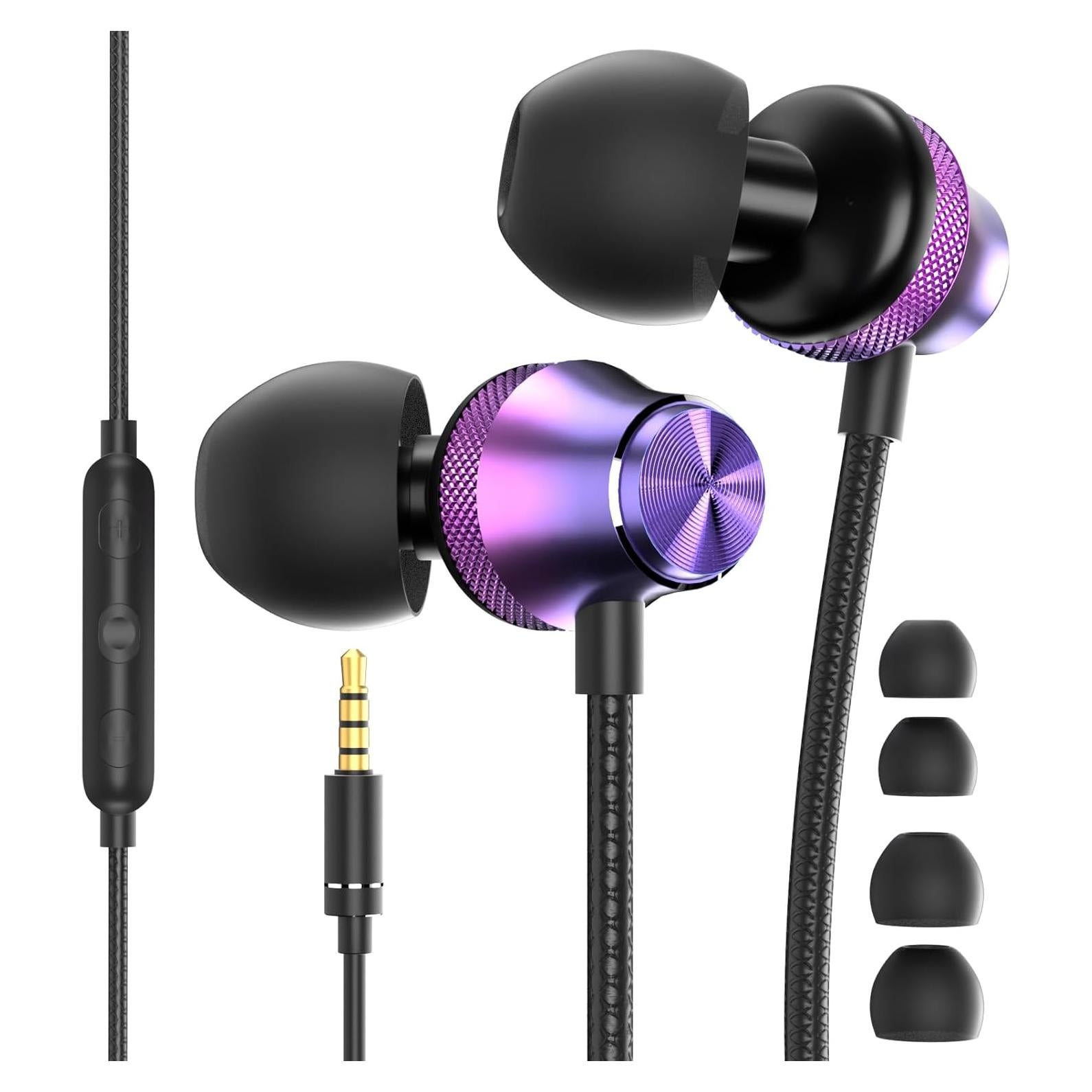 Auriculares con cable AIAUXAI 3.5mm Rosa Púrpura con micrófono