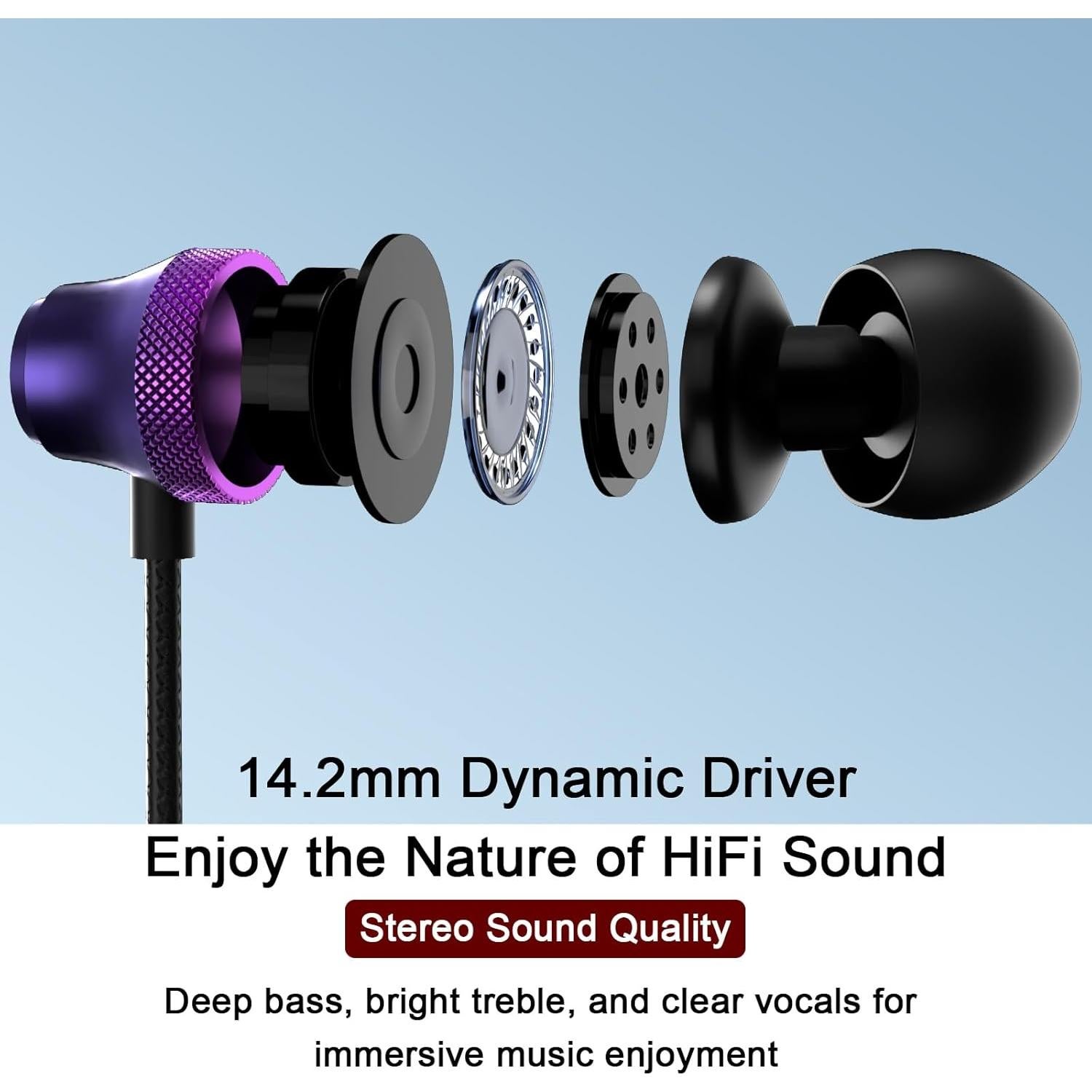 Auriculares con cable AIAUXAI 3.5mm Rosa Púrpura con micrófono