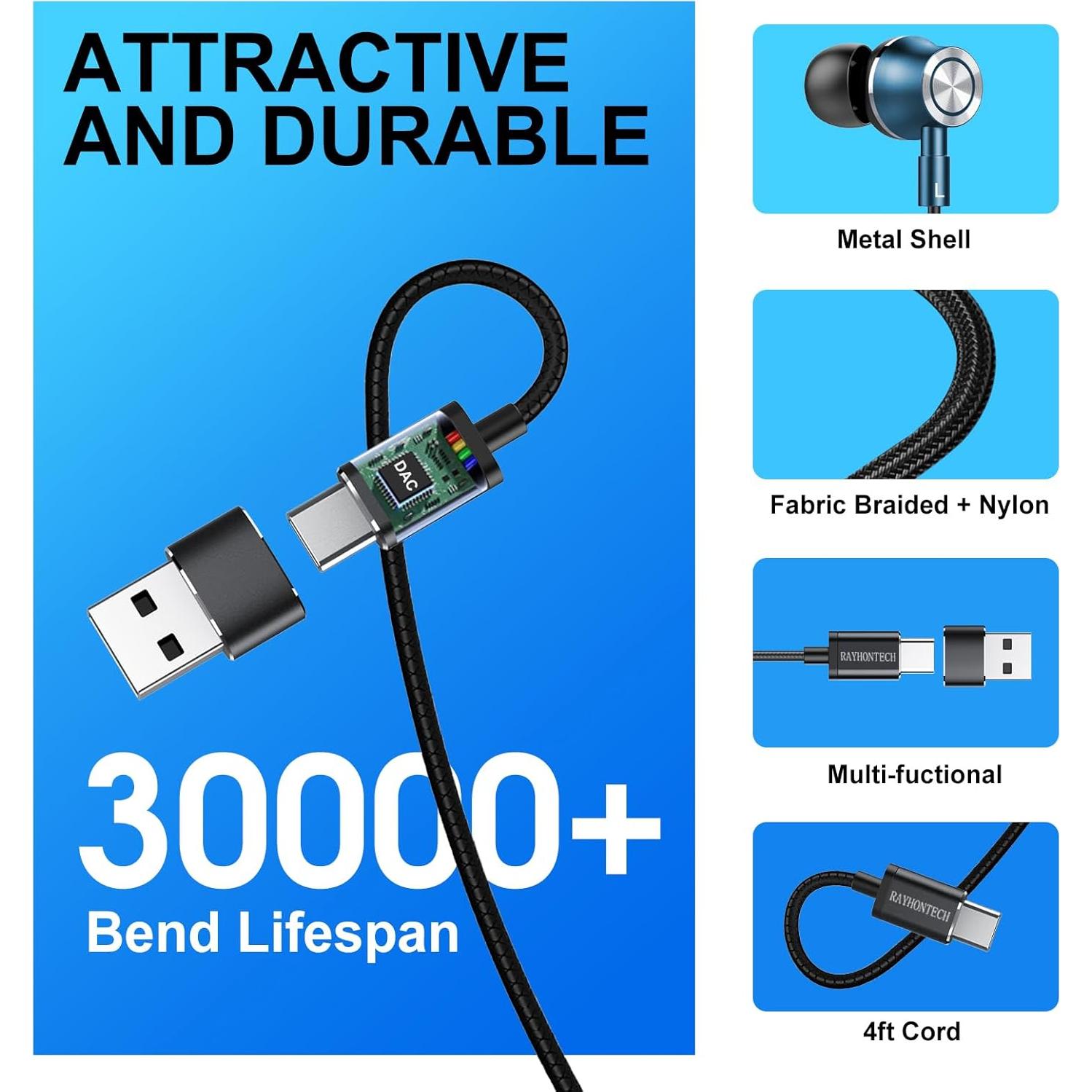 Auriculares USB C RAYHONTECH TC-4Pro con Micrófono y Aislamiento de Ruido