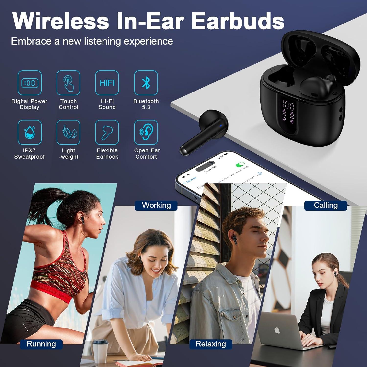 Auriculares Inalámbricos Bluetooth 5.3 S49 con Micrófono y 60H