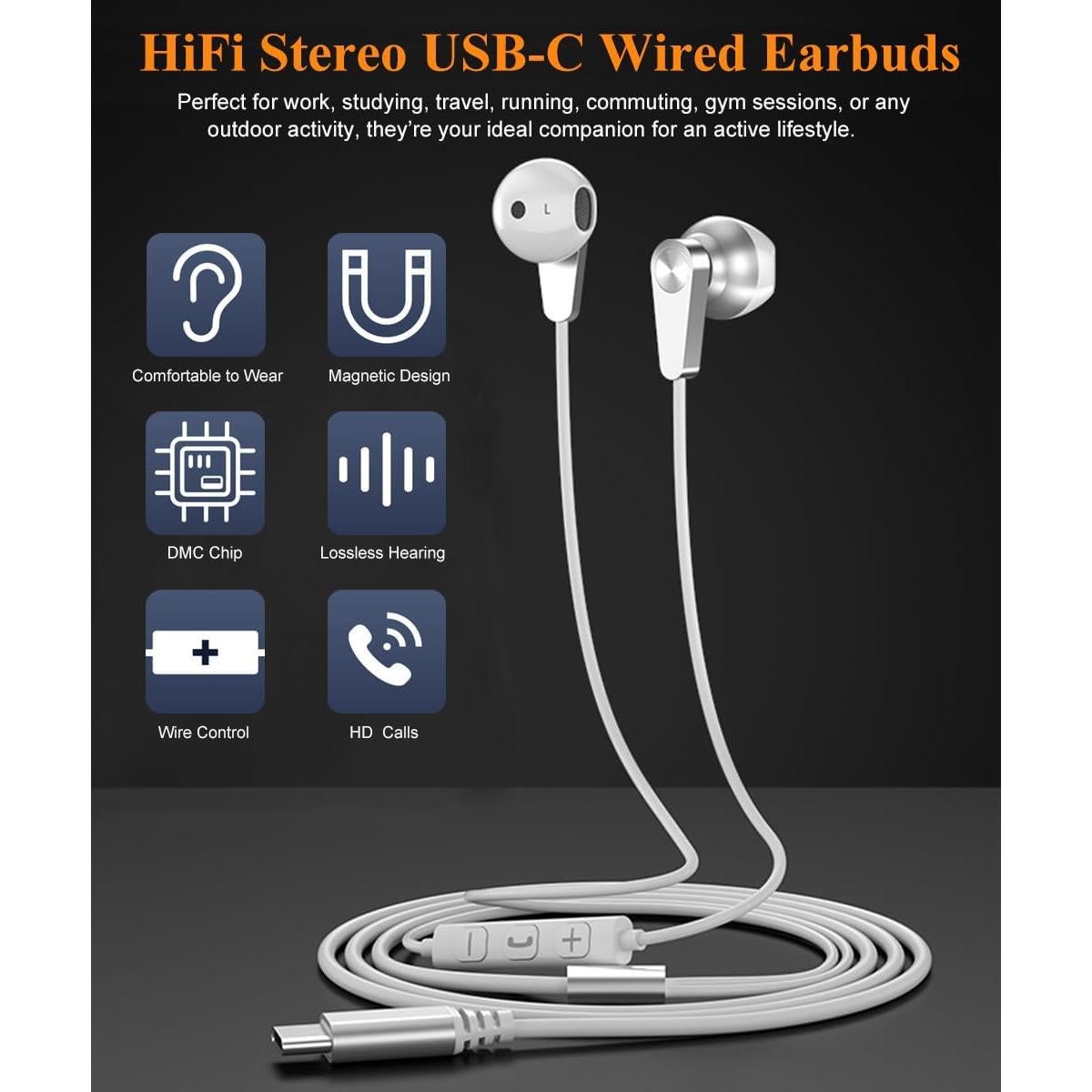 Auriculares USB Tipo C KINDRM KUSBCEJ01 HiFi Estéreo con Micrófono