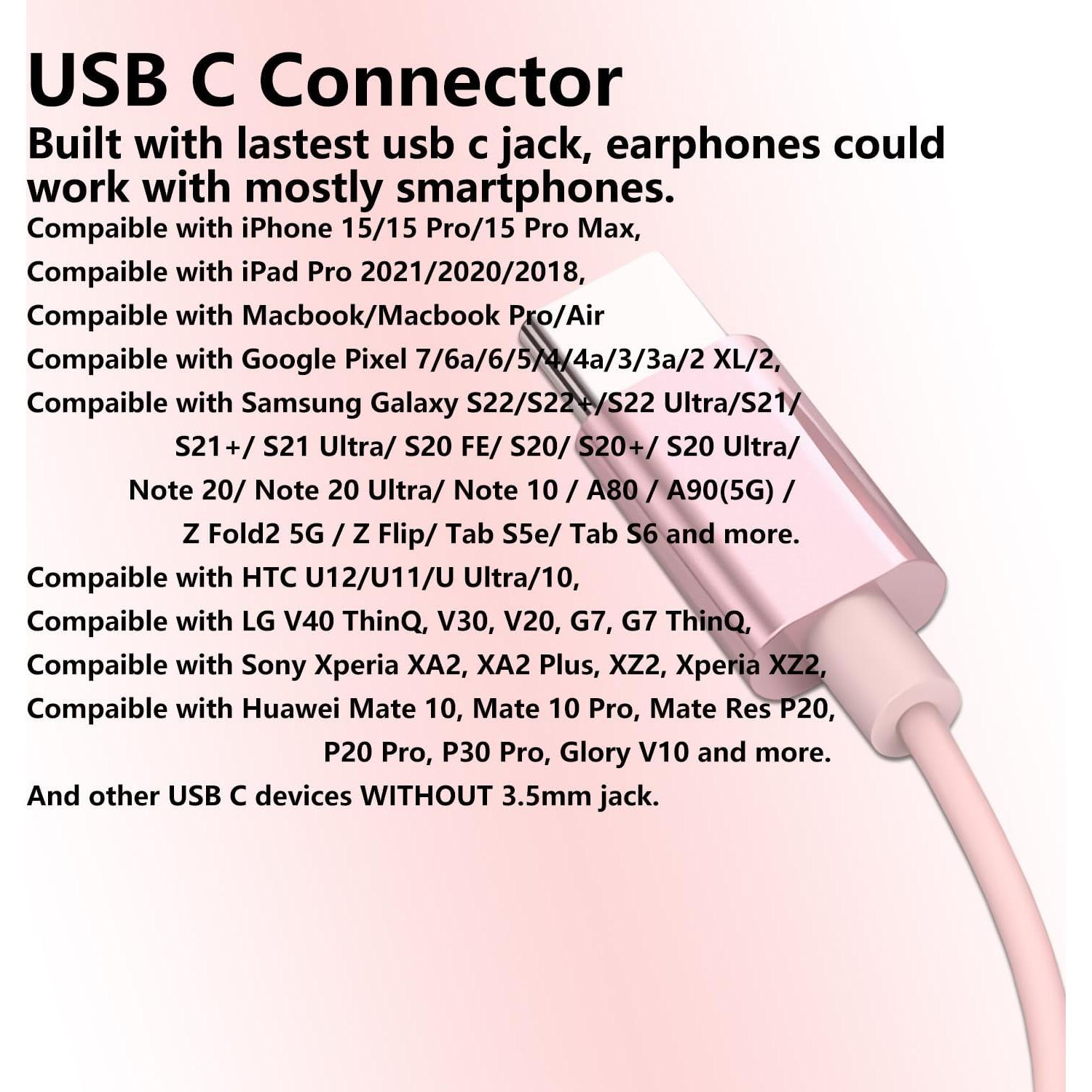 Auriculares USB C In Ear XHTUS T2403 Rosa Oro con Micrófono