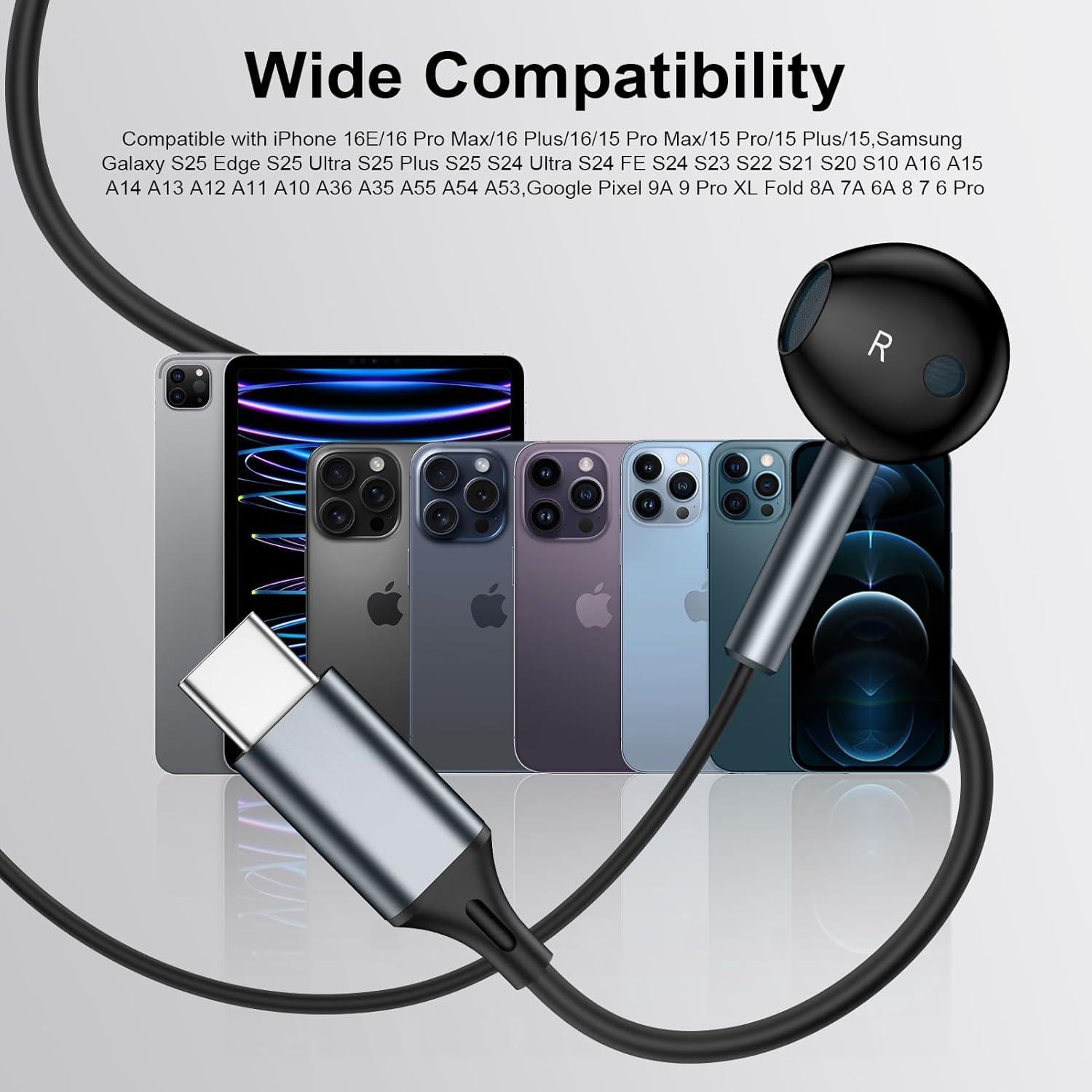 Auriculares USB C con micrófono para Samsung Galaxy y iPhone