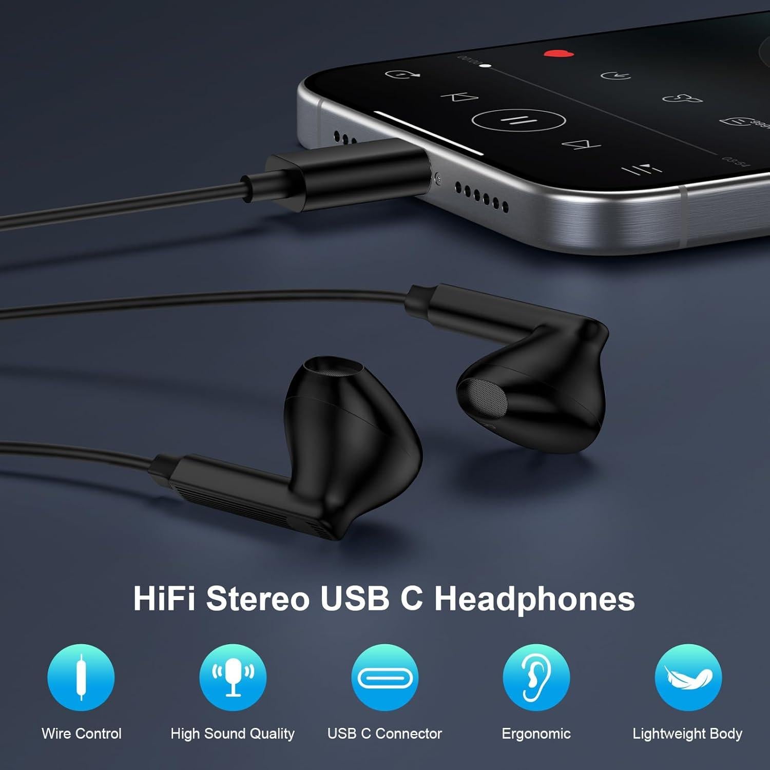 Auriculares con cable USB C Samsung A17 con micrófono 1.22m