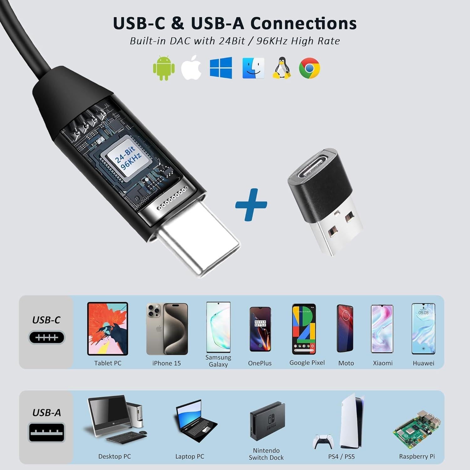 Auriculares USB-C y USB-A DungzDuz con micrófono boom 1.8m