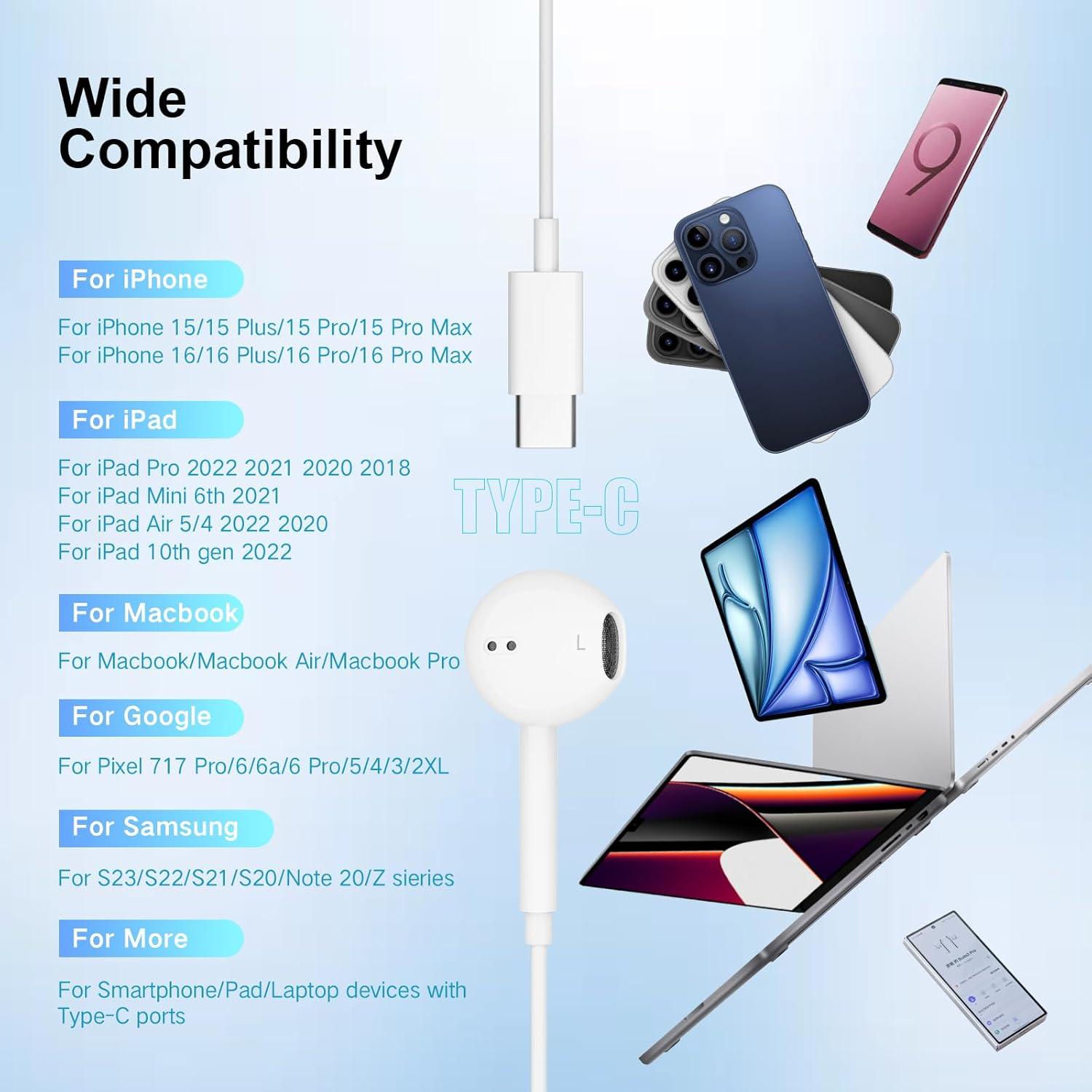 Auriculares USB C YB-17 para iPhone, iPad, MacBook, Samsung