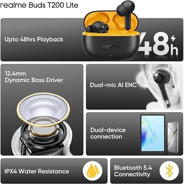 Auriculares Intrauditivos Bluetooth realme Buds T200 Lite - 48h