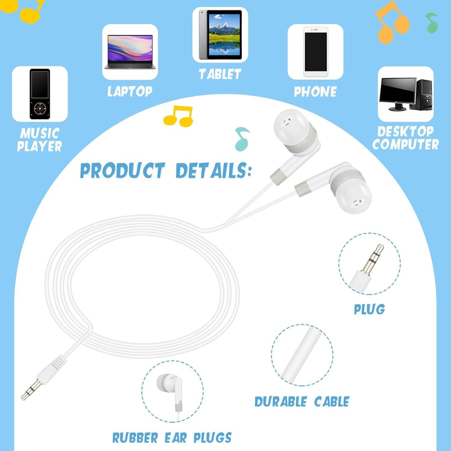 Auriculares In-Ear Kigeli 100 Pcs para Niños y Adultos 3.5mm