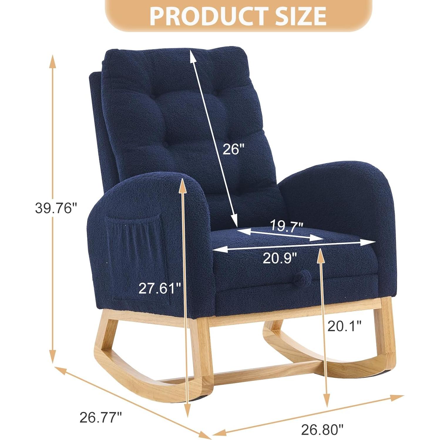 Silla Mecedora Cinkehome Glider Azul Teddy con Reposapiés