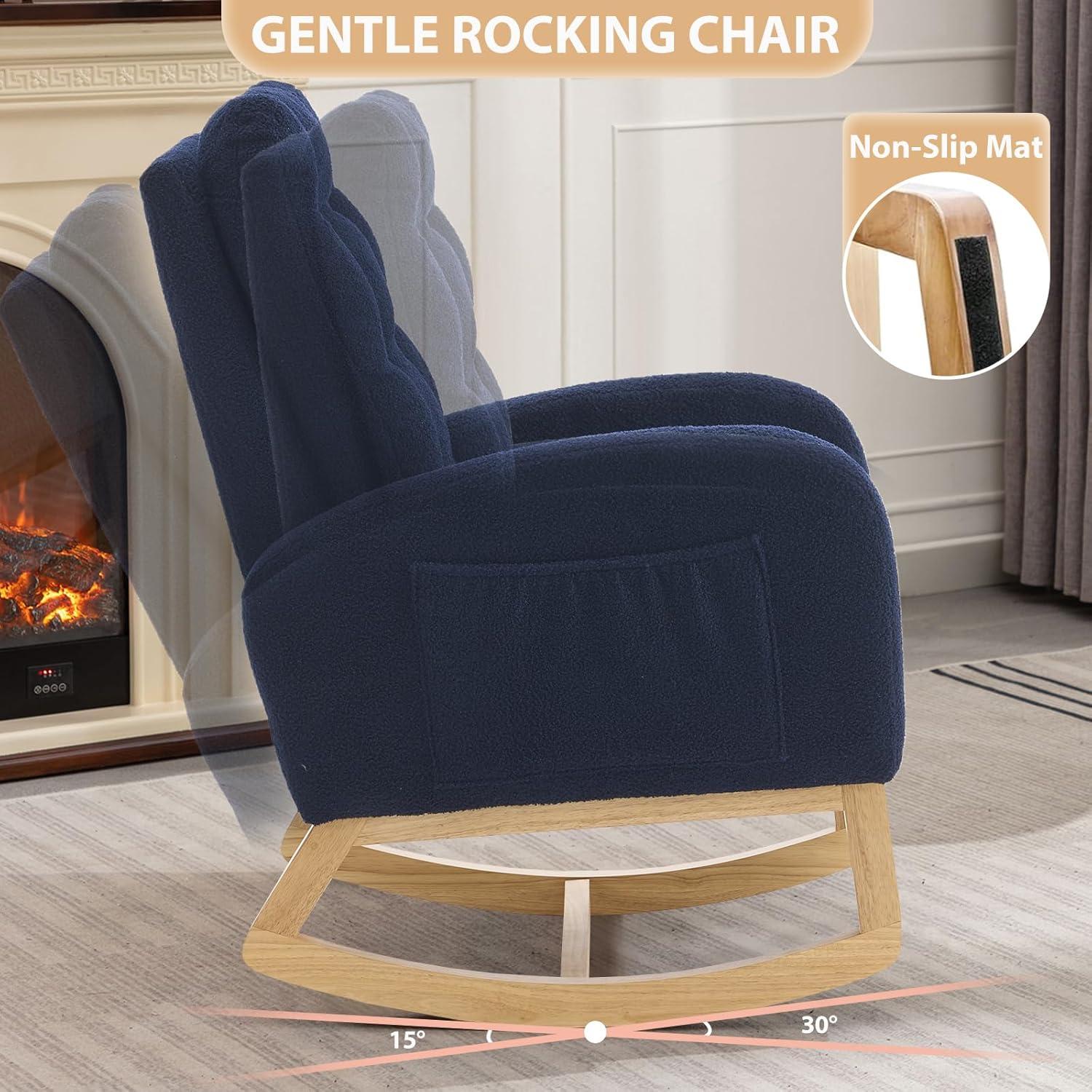 Silla Mecedora Cinkehome Glider Azul Teddy con Reposapiés