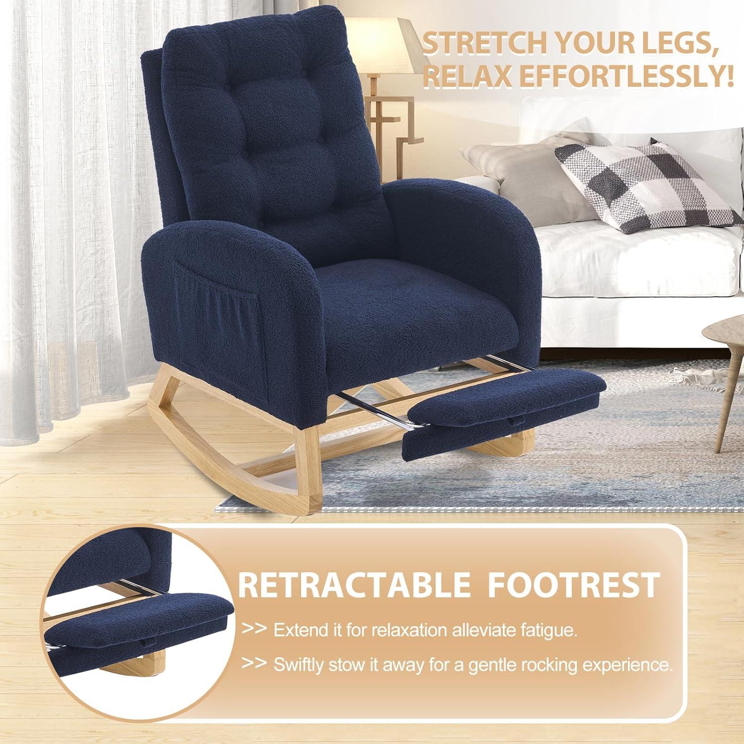 Silla Mecedora Cinkehome Glider Azul Teddy con Reposapiés