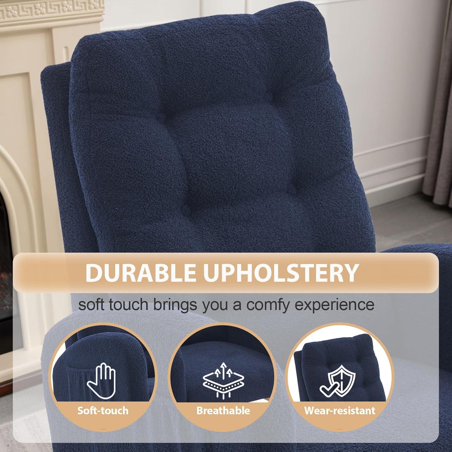 Silla Mecedora Cinkehome Glider Azul Teddy con Reposapiés