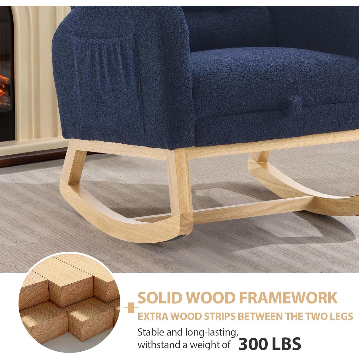 Silla Mecedora Cinkehome Glider Azul Teddy con Reposapiés