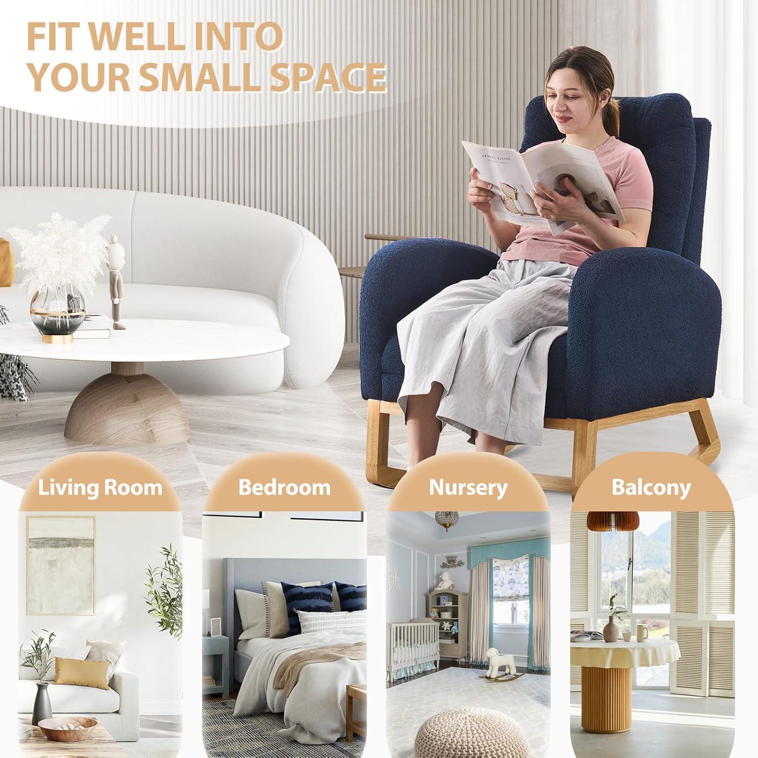 Silla Mecedora Cinkehome Glider Azul Teddy con Reposapiés