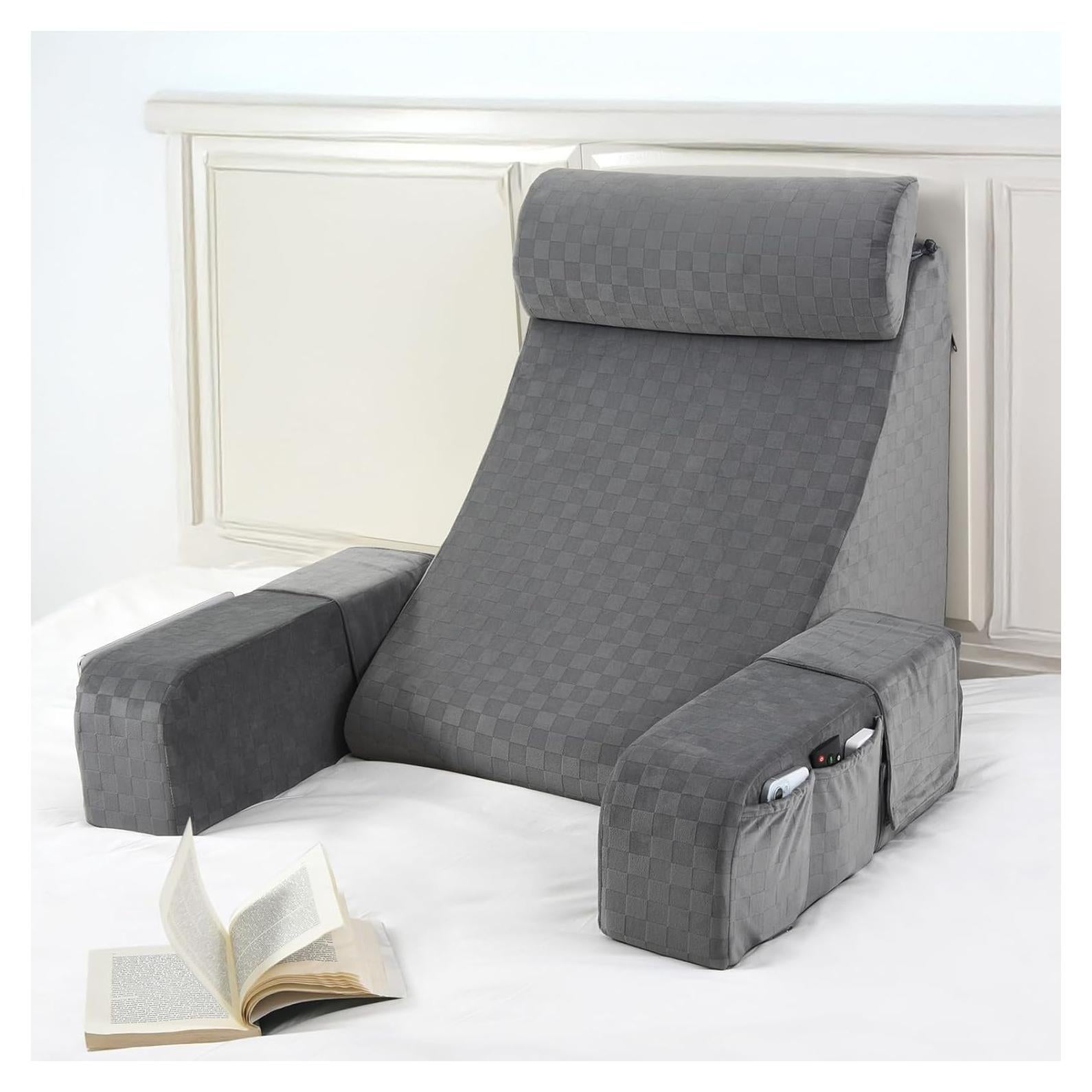 Almohada de Lectura Vekkia 53 cm con Brazos y Respaldo Alto - Soporte Ergonómico para Adultos, Espuma y Funda Desmontable
