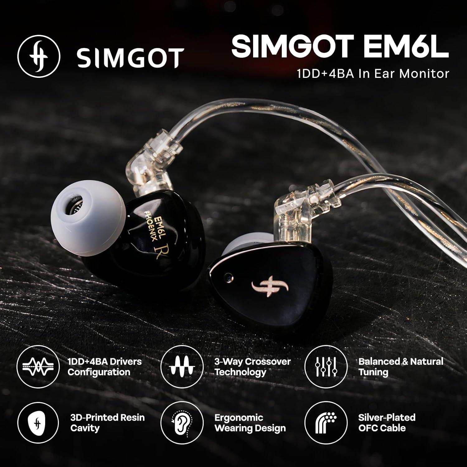 Auriculares In-Ear SIMGOT EM6L HiFi 1DD + 4BA 8mm