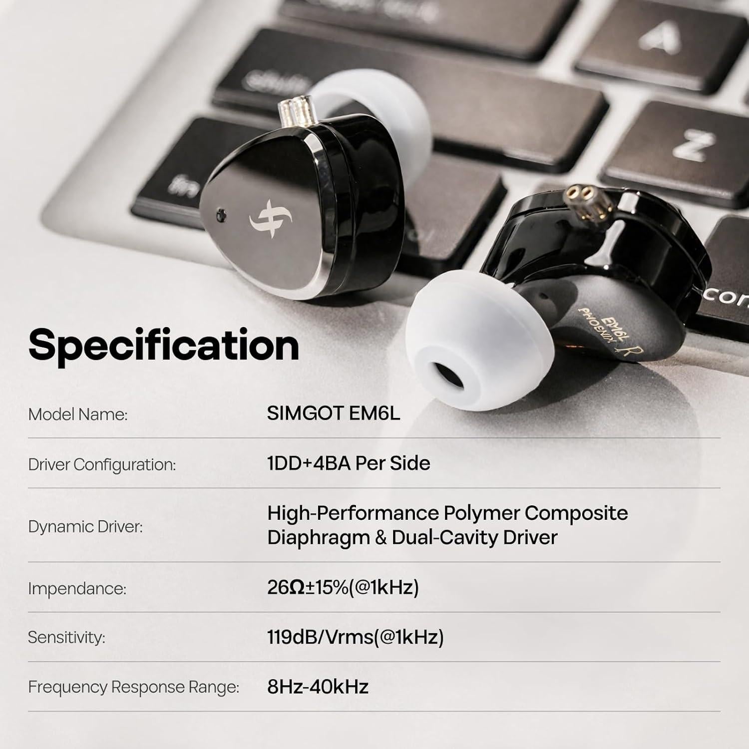 Auriculares In-Ear SIMGOT EM6L HiFi 1DD + 4BA 8mm