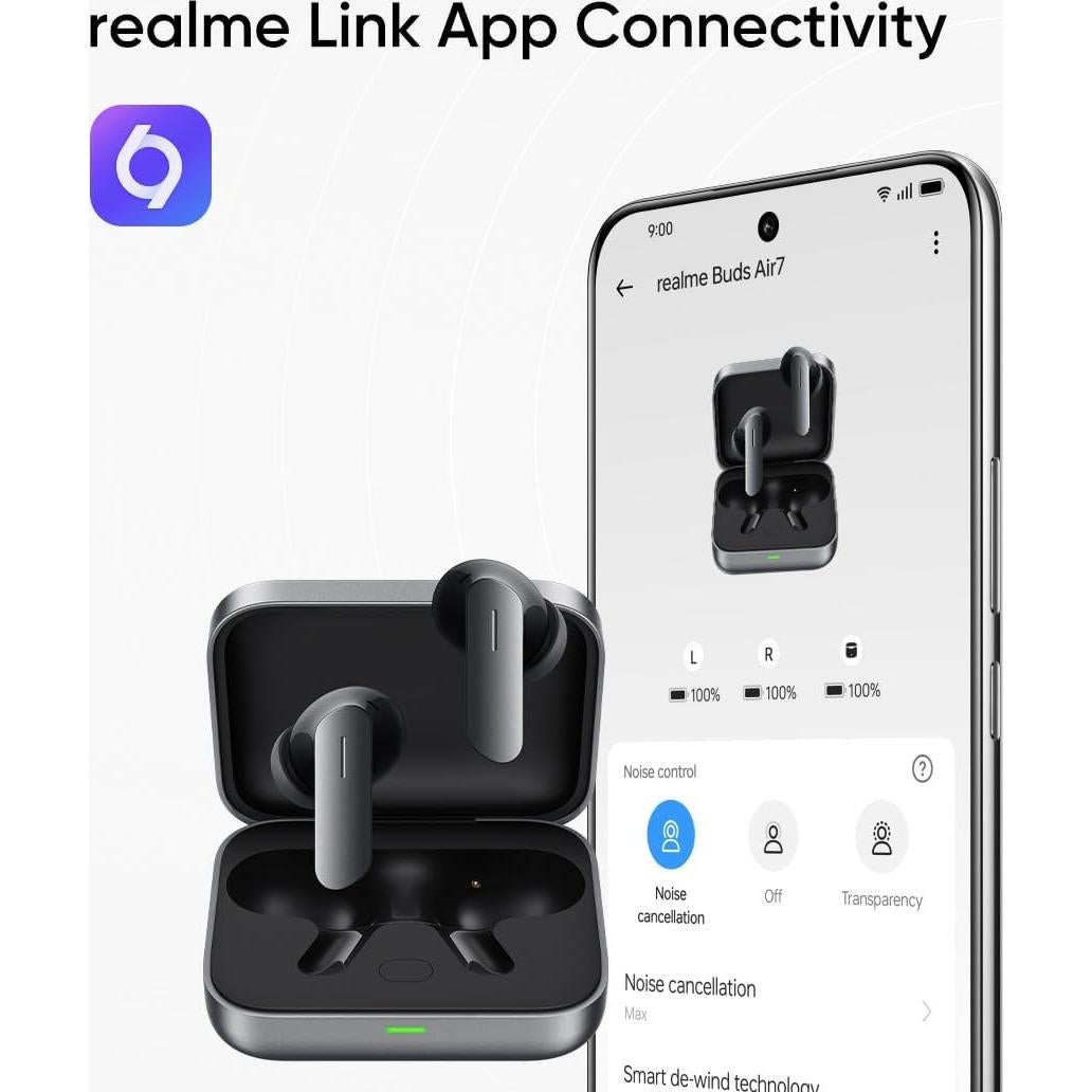 Auriculares Inalámbricos Realme Buds Air 7 - Gris, 52h ANC