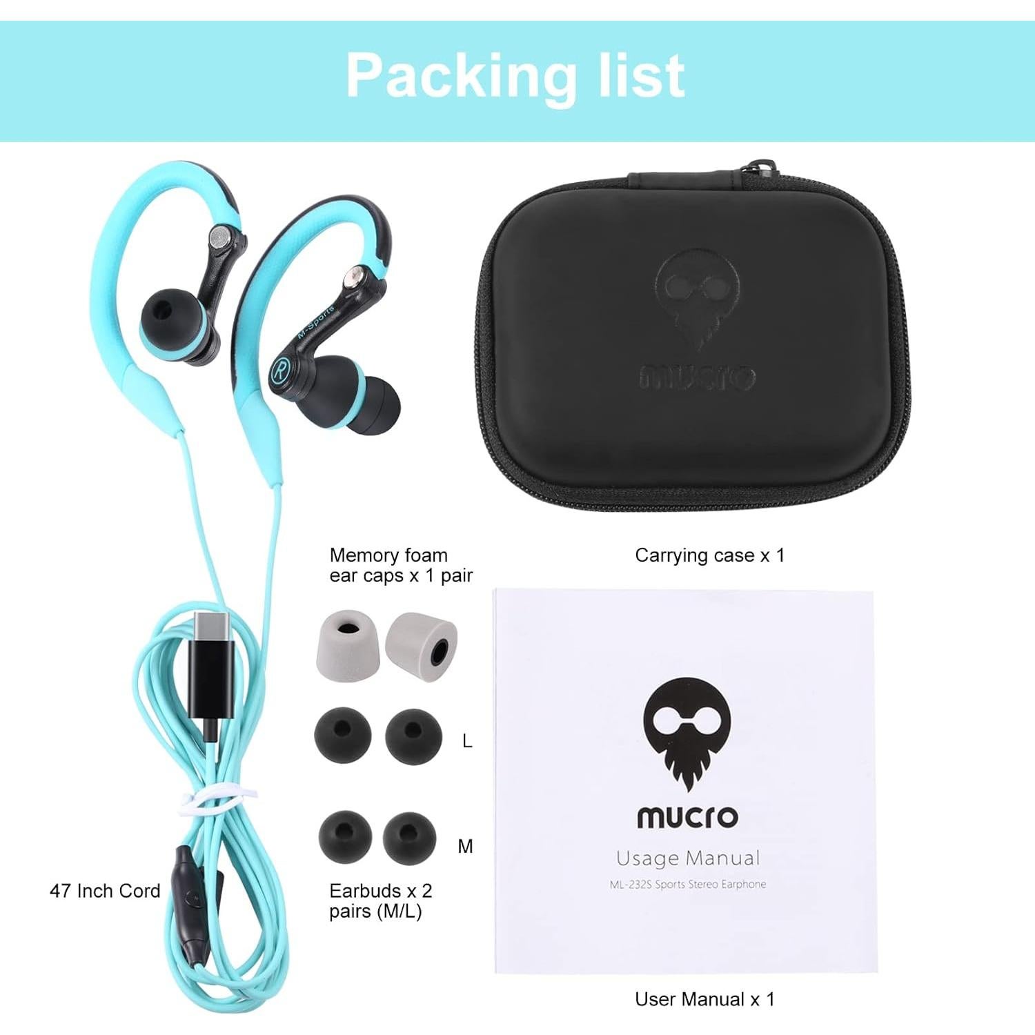 Auriculares deportivos USB-C Mucro C232 con gancho ajustable