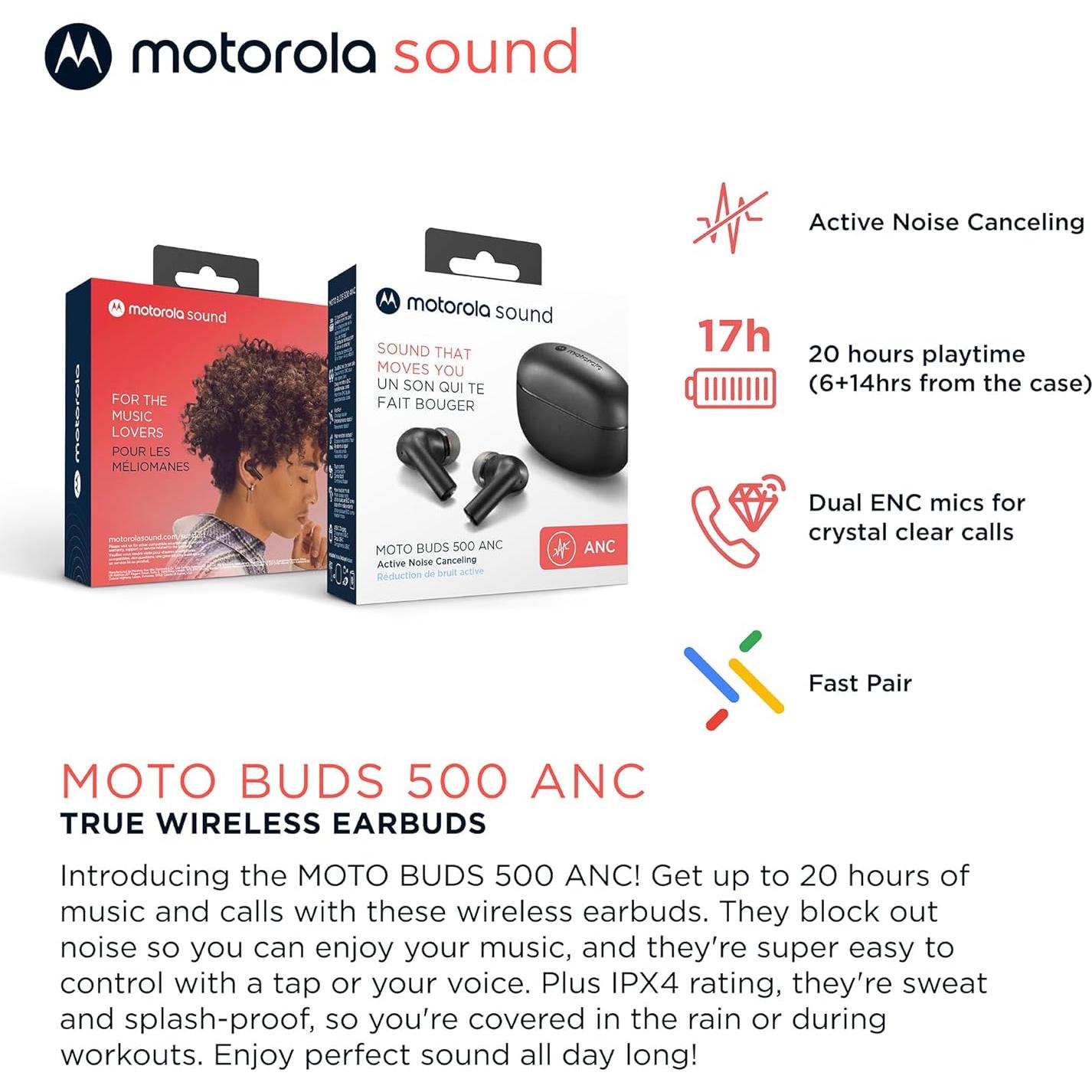 Auriculares Inalámbricos Motorola Sound Moto Buds 500 ANC IPX4