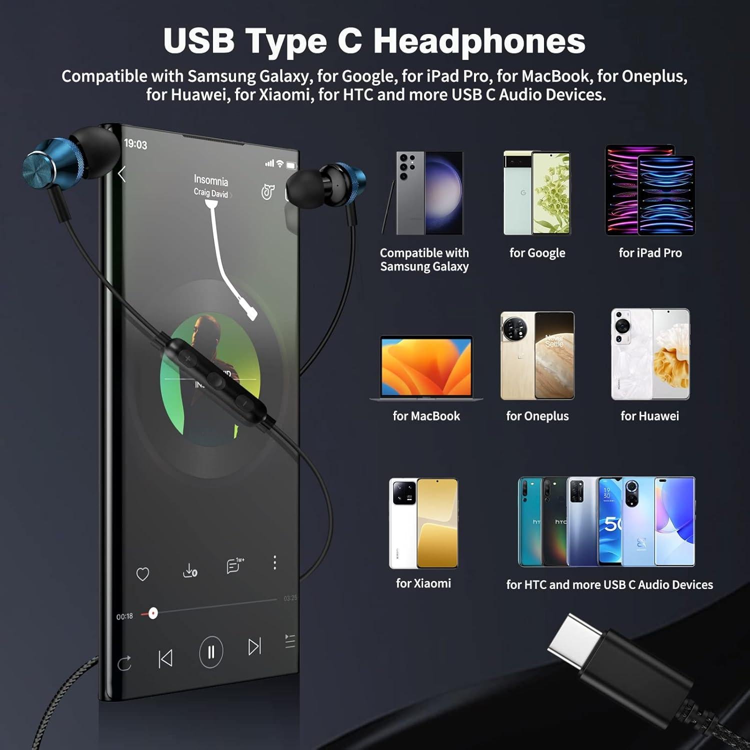 Auriculares USB C COOYA In-Ear HiFi para iPhone y Samsung