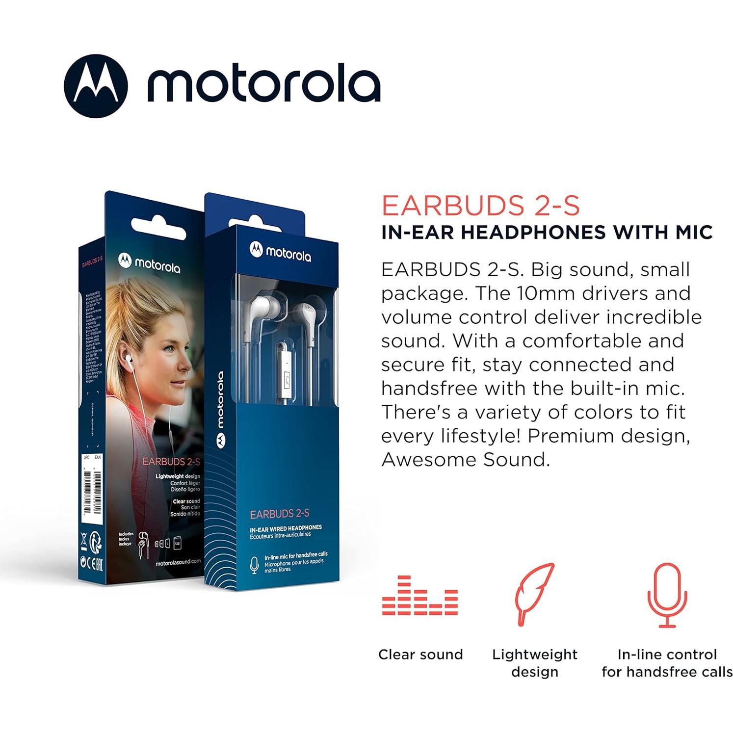 Auriculares con cable Motorola 2-S con micrófono - Sonido claro y ligero