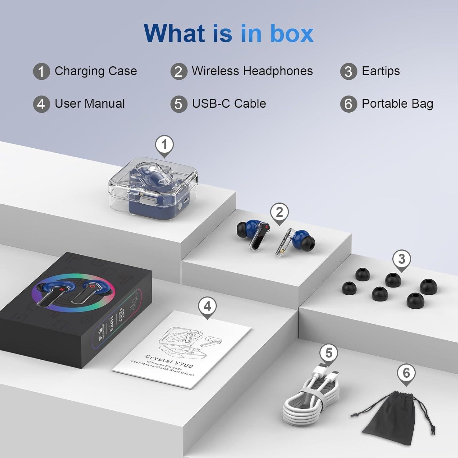 Auriculares Inalámbricos V700 Bluetooth 5.4 Estéreo 50 Horas