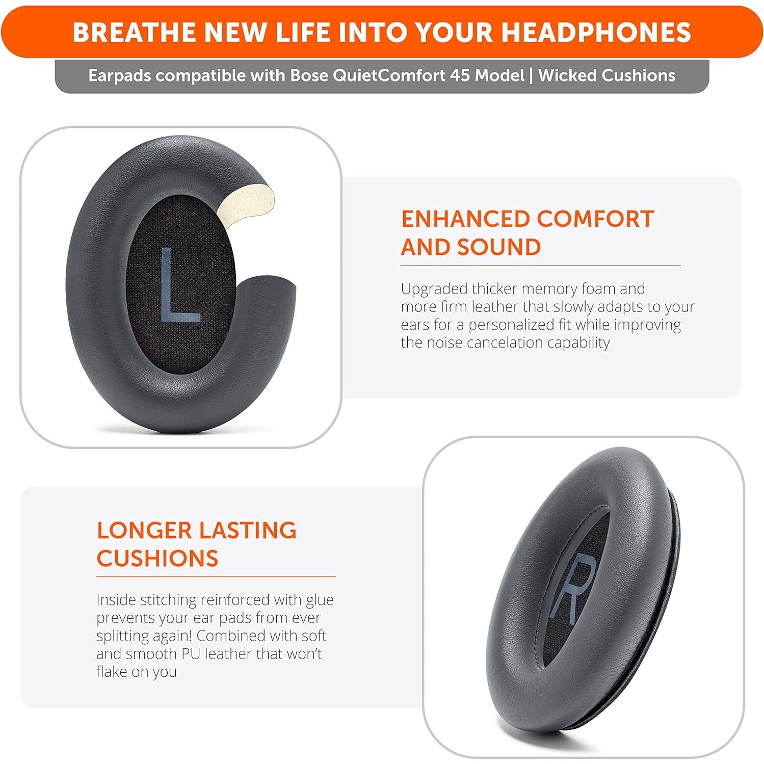 Almohadillas de Reemplazo Wicked Cushions para Bose QC45 - Gris Eclipse